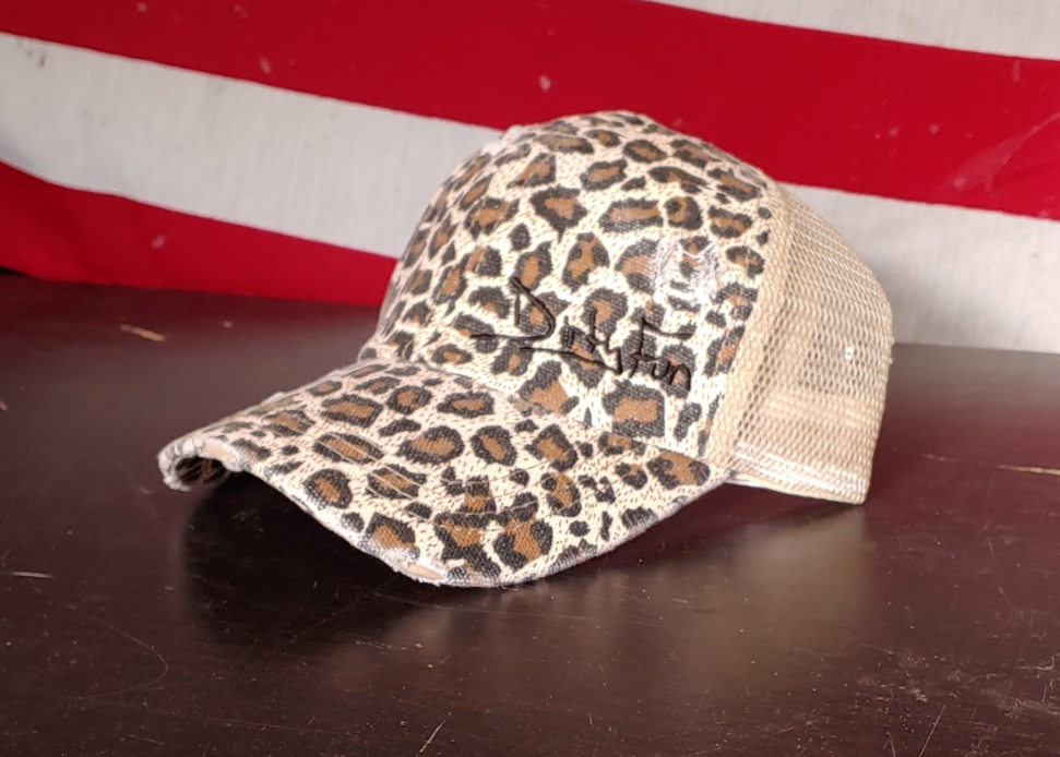 Women's Adjustable Cap: Leopard with khaki mesh, black